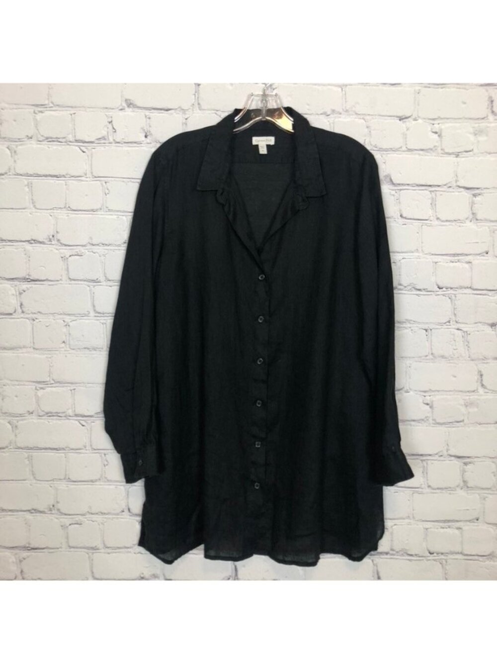 Garnet Hill Black 100% Linen Tunic Top Petite Size PL